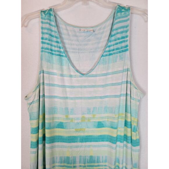 J Jill Womens Seafoam Free Flow Tank Midi Dress Size XL Green Striped Beachy - Picture 2 of 9